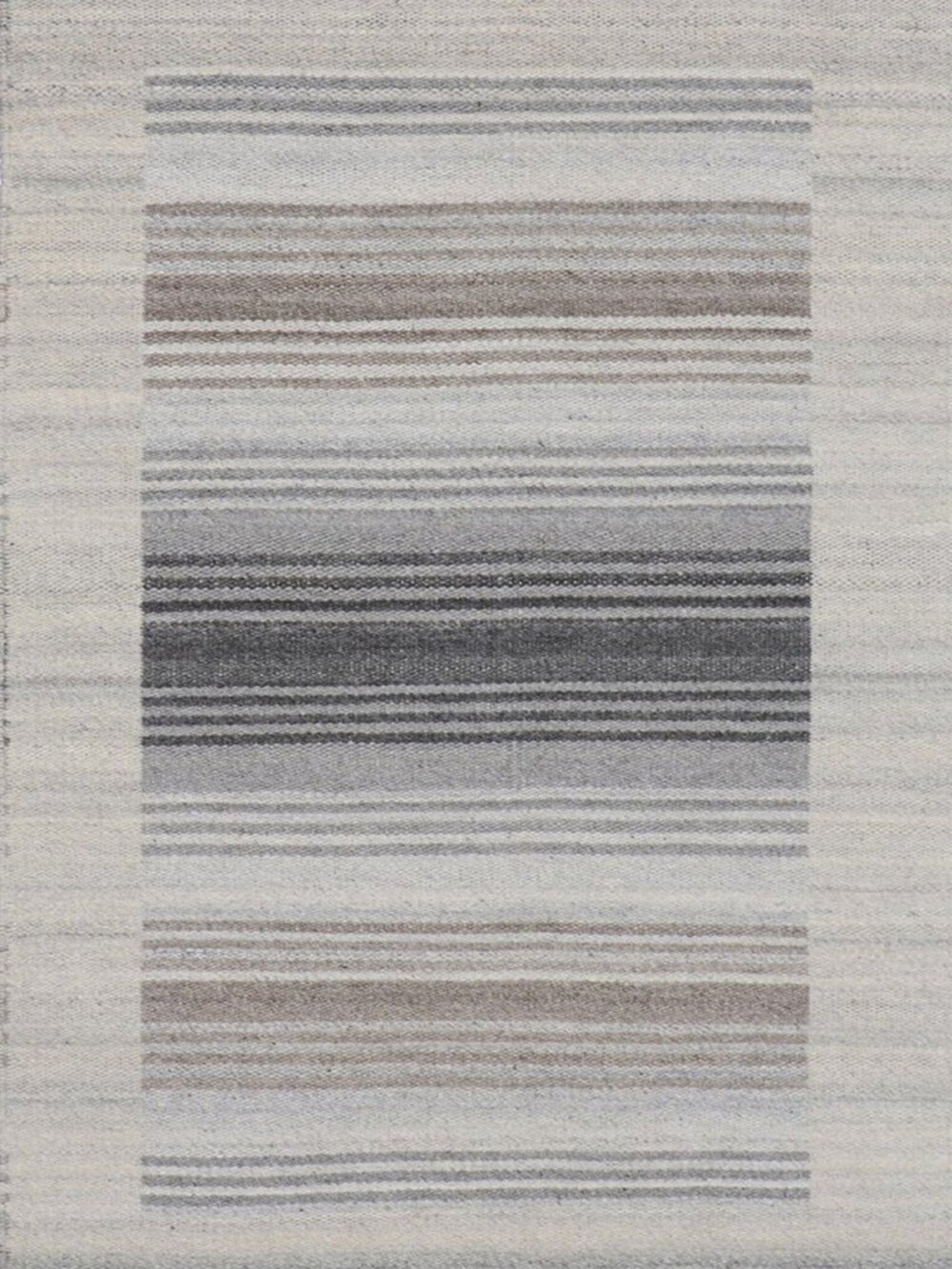 Gray Brown Flatweave Wool Area Rug 4' x 6' Striped Handmade Modern